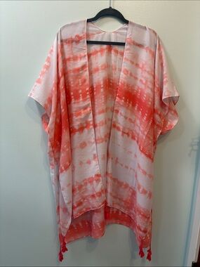 Coral Tie-Dye Open Front Kimono